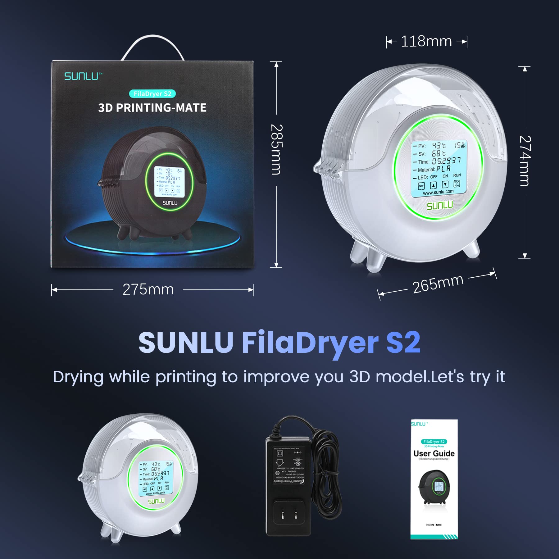 Amazon.co.jp: SUNLU 3Dプリンターフィラメント乾燥機、アップグレード